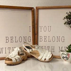 Swedish Hasbeens 41 White Wooden Soles